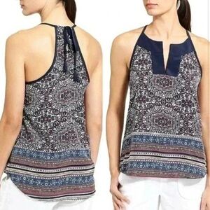 NWT Athleta Tank Top Blue Medallion Dunes Halter Tassel Tie Geometric  Size‎ XL